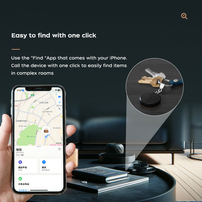 Black Smart AirTag Find My Tag Anti-Lost Tracker with Keychain P19