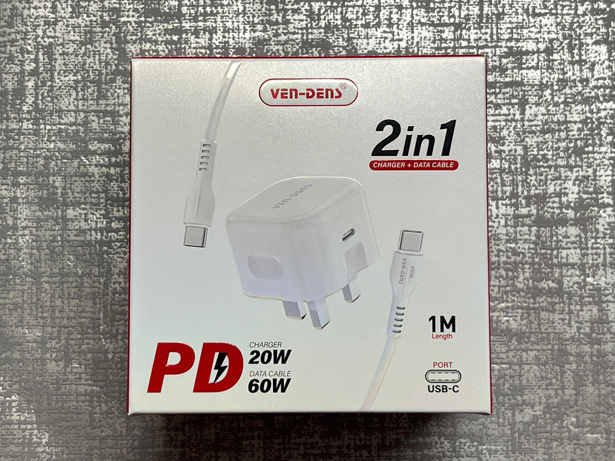 VEN-DENS 2 in 1 20W Charger Plug + 60W Data Cable 1m Type C