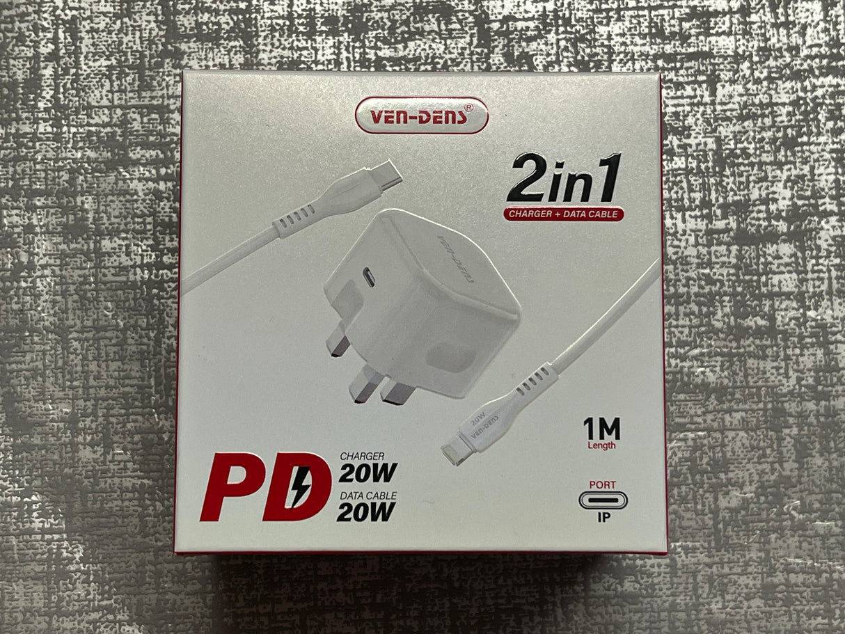 VEN-DENS 2 in 1  20W Charger Plug + 20W Data Cable 1m Lightning