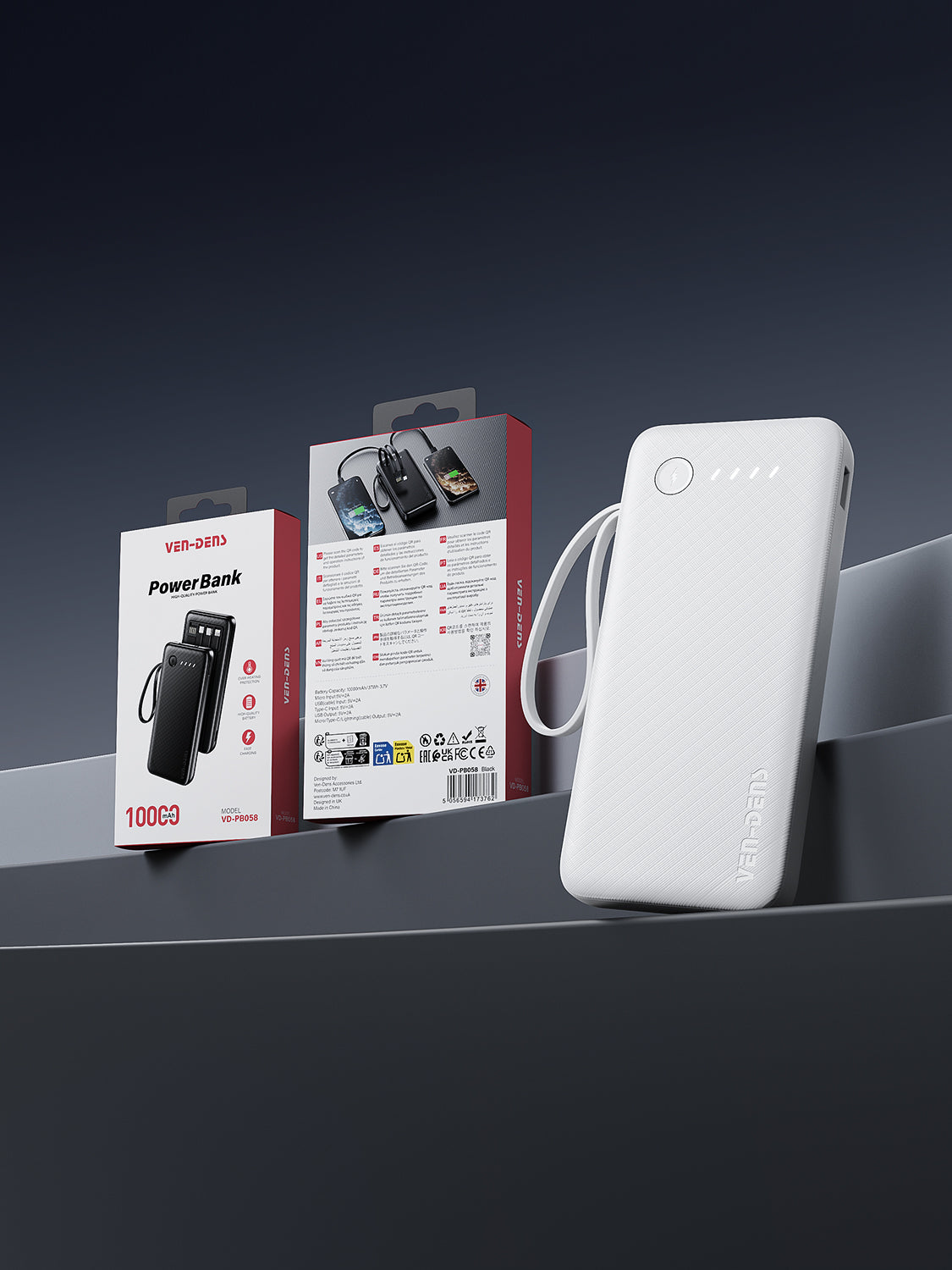 VEN-DENS Power Bank 20000mAh 3IN1 Built in Charging Cables VD-PB059