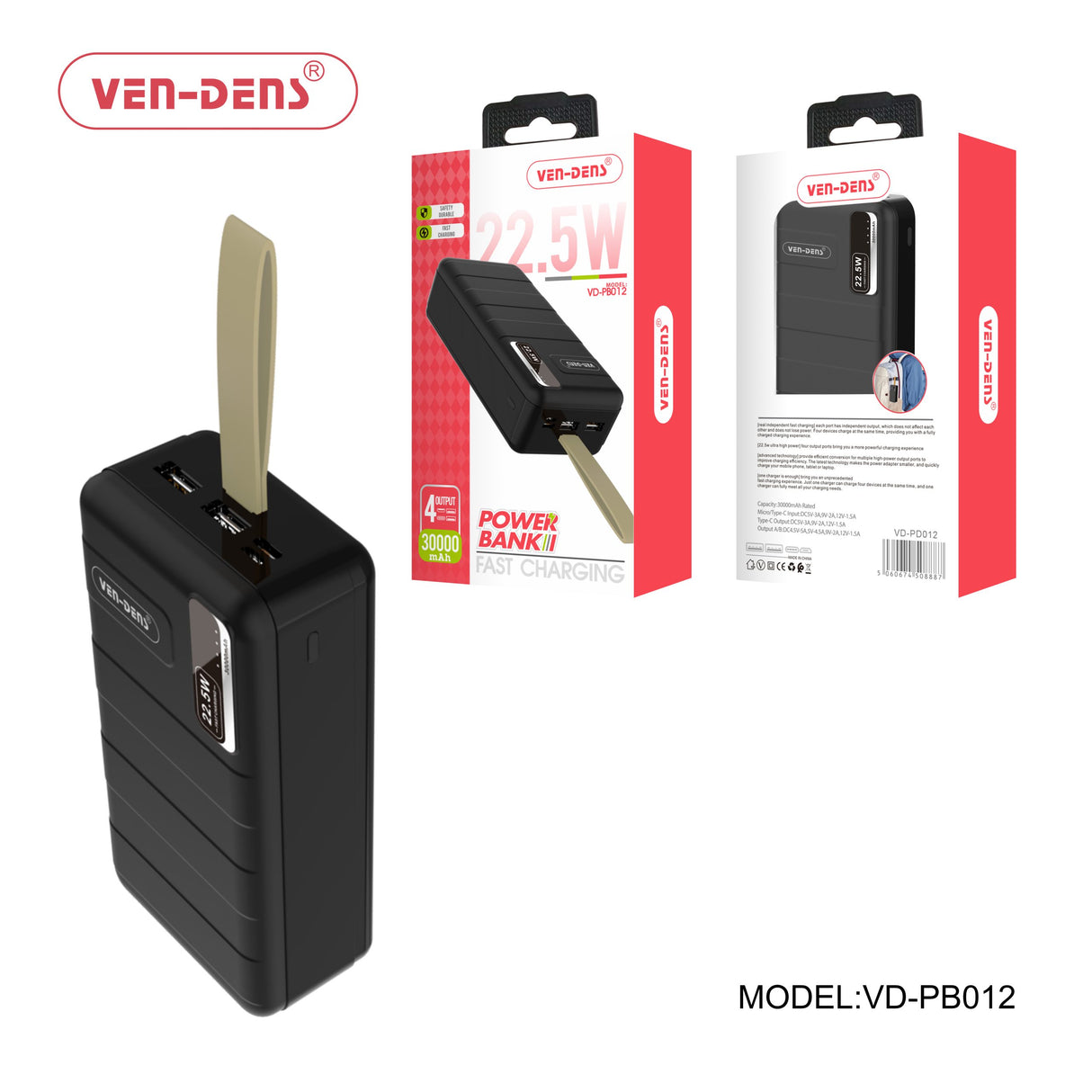 VEN-DENS Power Bank Wired 22.5W (Whole Box 10Pcs)