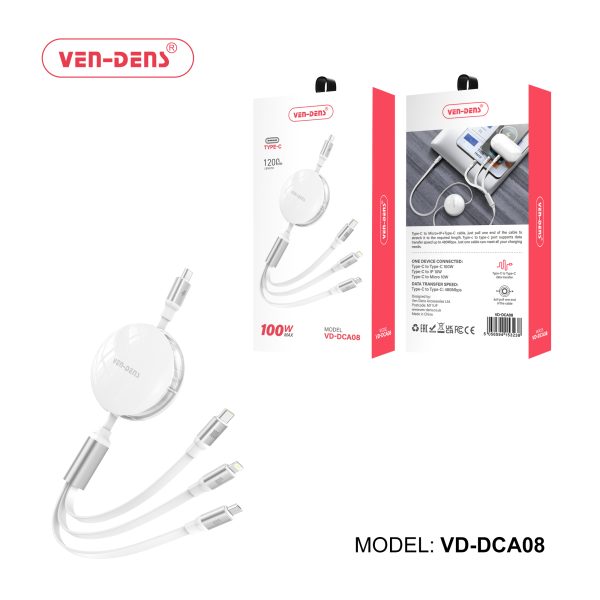 VEN-DENS 3 in 1 100w Max Multi support chargeing Cable VD-DCA08