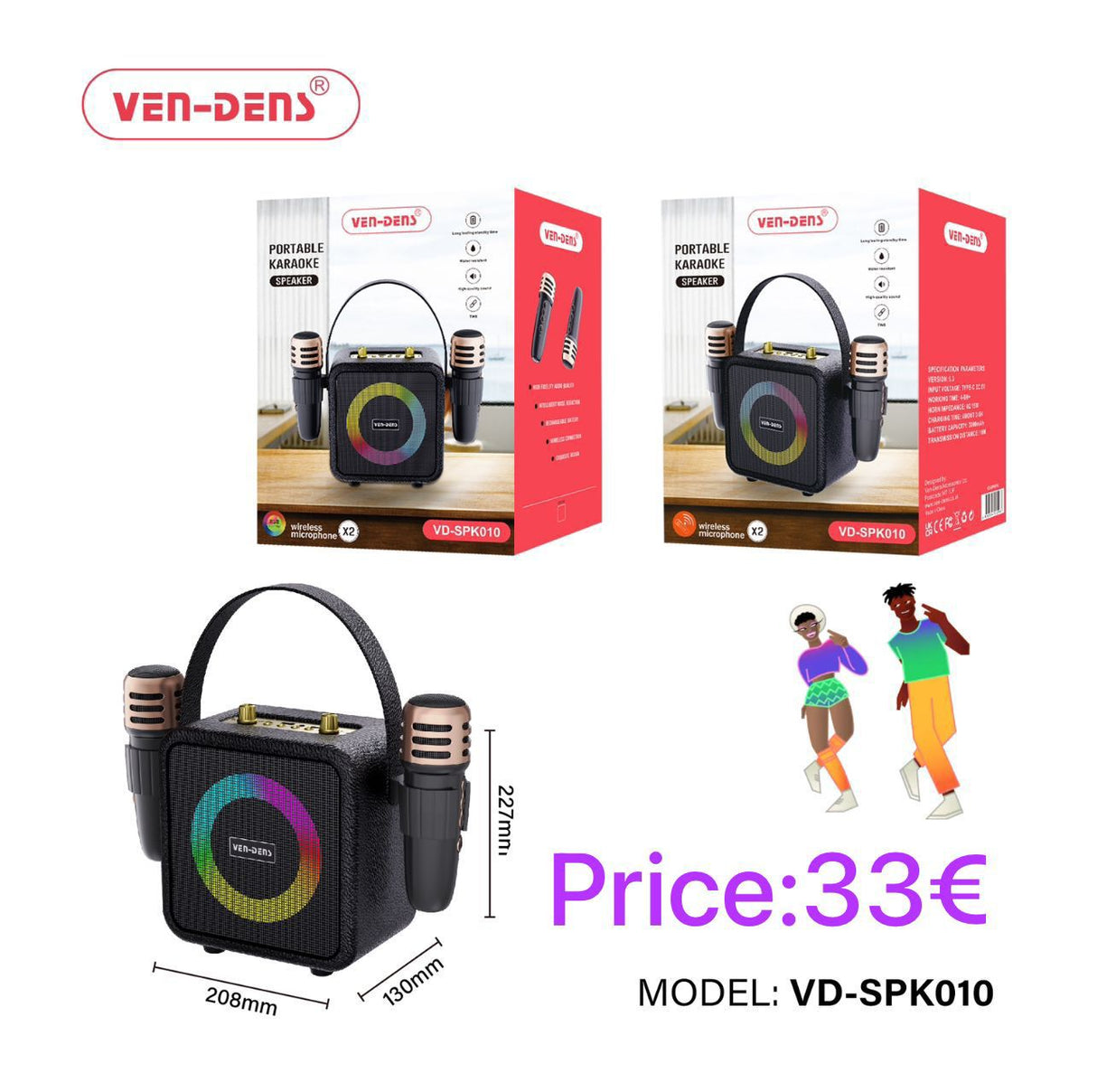 Carryable Karaoke with 2 microphones VD-SPK010