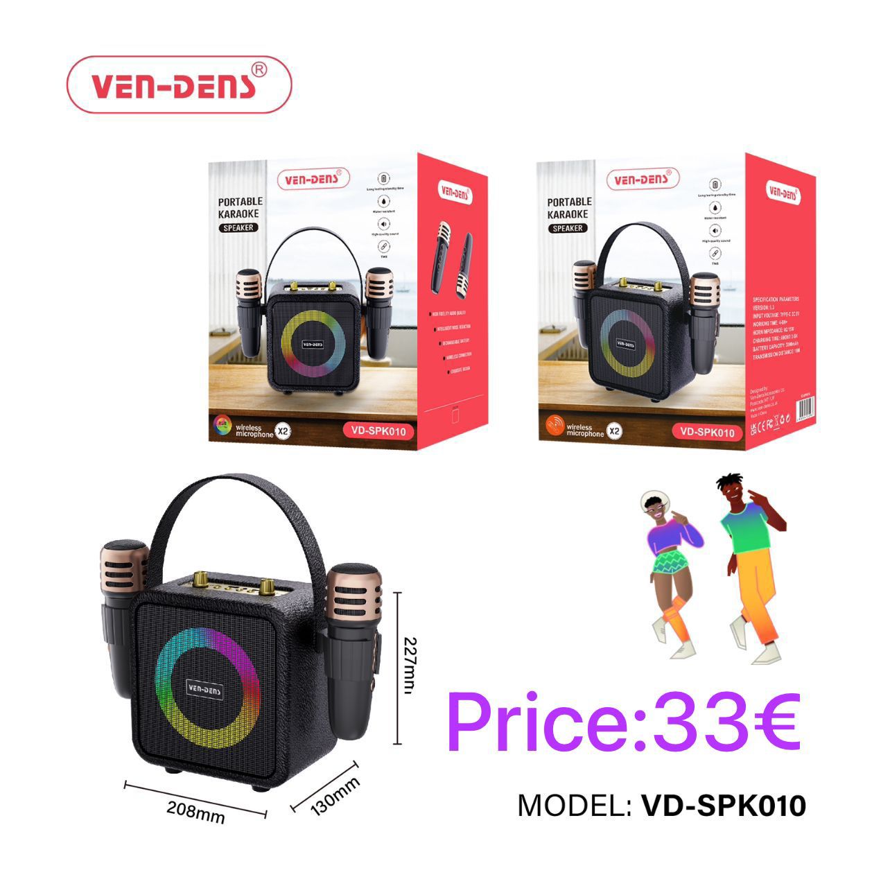 Carryable Karaoke with 2 microphones VD-SPK010