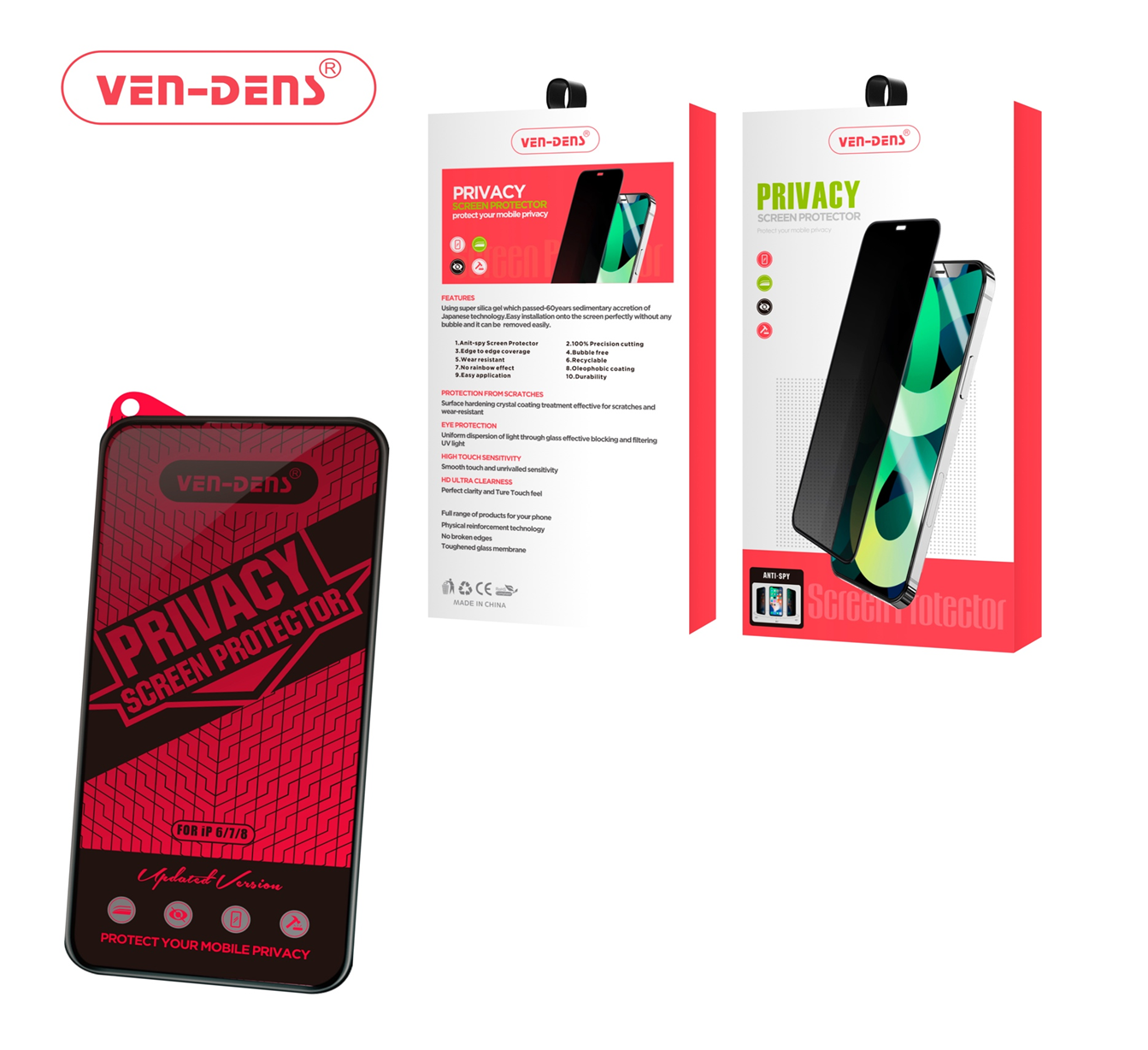 VEN-DENS iPhone 15 - 16 Privacy Tempered Glass