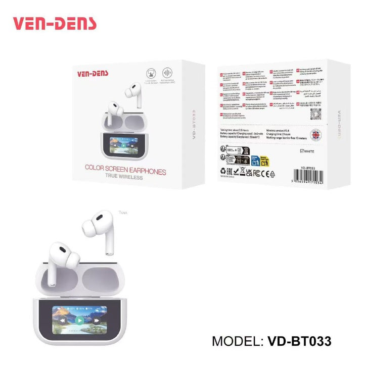 VEN-DENS True Wireless Color Screen Earphones Bluetooth 5.4 Earbuds VD-BT033