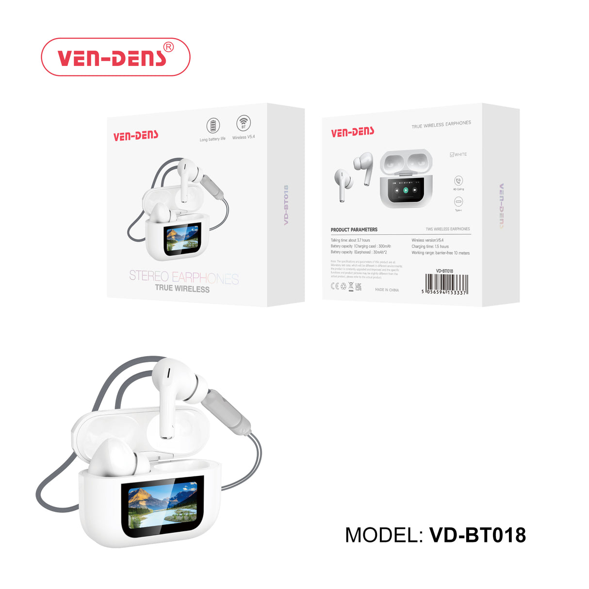 VEN-DENS True Wireless Stereo Earphones Bluetooth 5.4 Earbuds VD-BT018