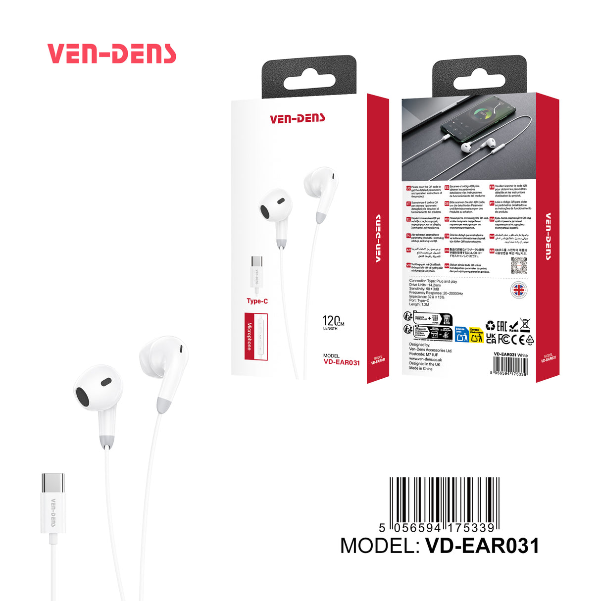 VEN-DENS Earphones Plug & Play for TYPE-C jack VD-EAR031