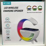 G-Shape RGB Light Table Lamp Bluetooth Speaker With FM Radio Wireless Charger 24.5*24cm