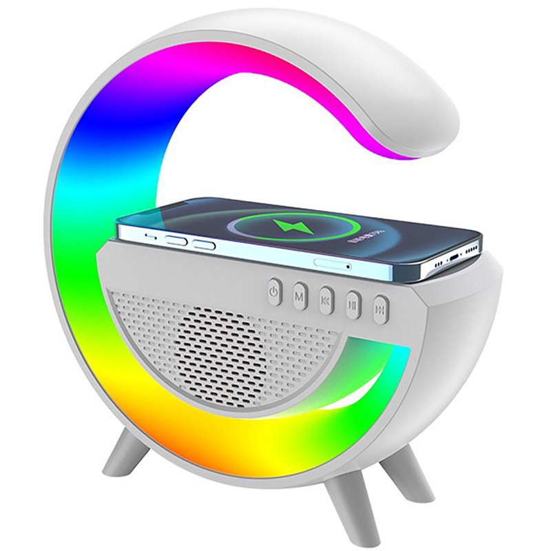 G-Shape RGB Light Table Lamp Bluetooth Speaker With FM Radio Wireless Charger 24.5*24cm